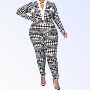 Elegant Black and White Houndstooth Jumpsuit